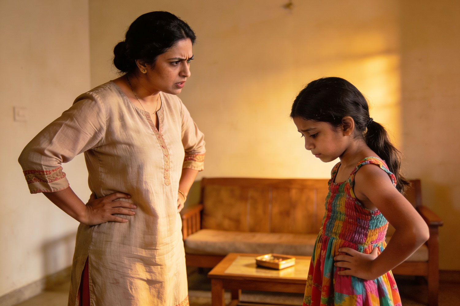 Mother scolding a young daughter